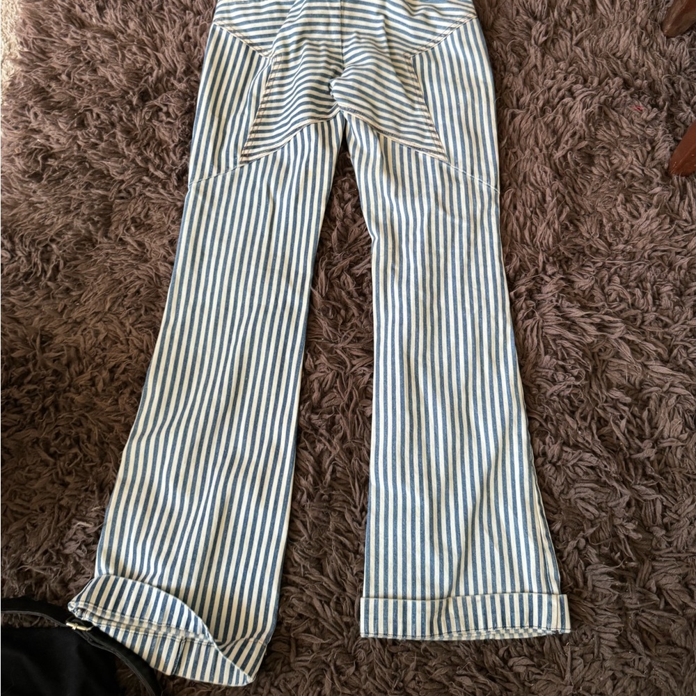 REVICE Blue & White Striped High-Waist Flare Jeans - Picture 6 of 12